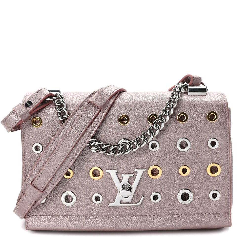 Louis Vuitton Soft Calfskin Eyelet Lockme II LV Logo Chain Bag BB Rose Gold